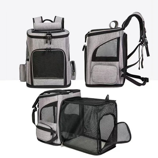Expandable Breathable Pet Carrier Backpack for Cats and Dogs - Foldable Travel Bag
