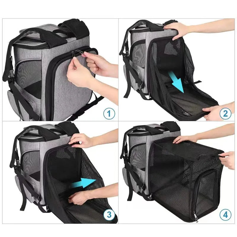 Expandable Breathable Pet Carrier Backpack for Cats and Dogs - Foldable Travel Bag